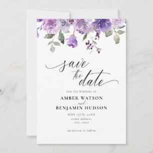 Mauve Lilac Lila Floral Watercolor Save the Date Einladung