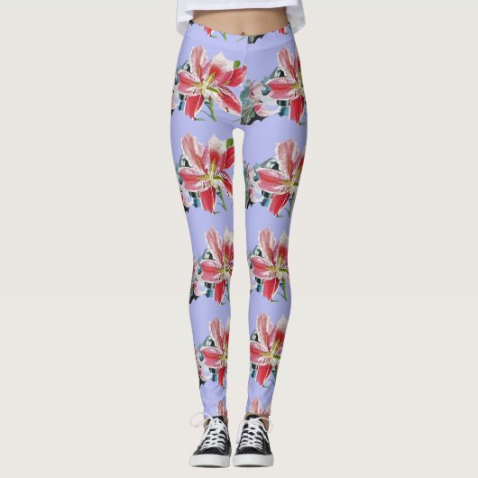 Mauve Lilac Lily Blütenkunst Aquarell Leggings (Vorderseite)