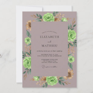 Mauve-Limonen-Pfingstrosen-Hochzeit Einladung