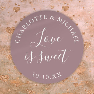 Mauve Love Is Sweet Hochzeitsgeschenk Runder Aufkleber