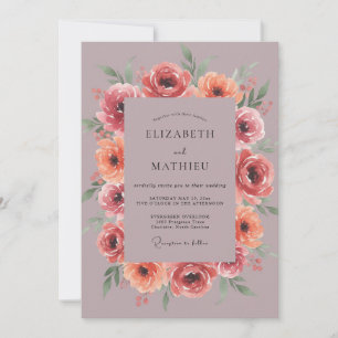 Mauve Malerische Blumengewölbe-Hochzeit Einladung