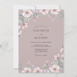 Mauve Malerische Blumige Romanze Hochzeit Einladung