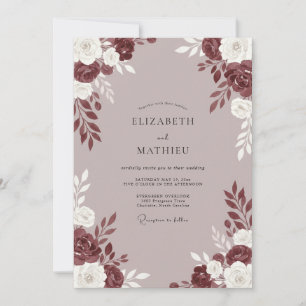 Mauve-Maroon-Pfingstrosen-Hochzeit Einladung