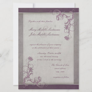 Mauve Metallic Effect Floral Border Changeable BG Einladung