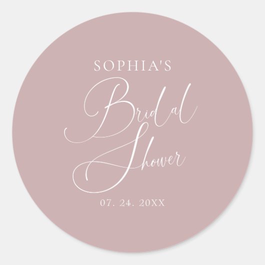 Mauve Minimalistisch Calligrafy Brautparty Runder Aufkleber (Vorderseite)