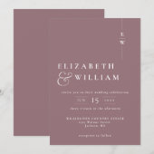 Mauve Minimalistisch Modern Monogram Elegant Weddi Einladung (Vorne/Hinten)