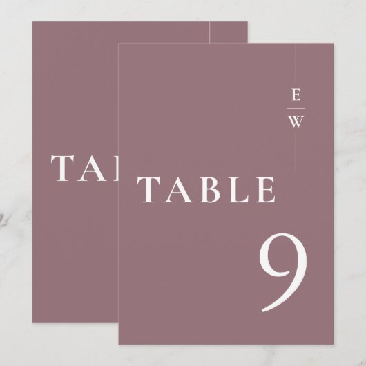 Mauve Minimalistisch Modern Monogram Tischnummer (Vorne/Hinten)