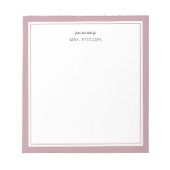 Mauve Minimalistisch Monogram Teacher Gift Notizblock (Vorderseite)