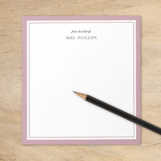 Mauve Minimalistisch Monogram Teacher Gift Notizblock