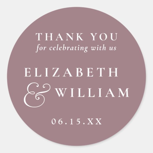 Mauve Minimalistisch Monogram Wedding Danke Runder Aufkleber (Vorderseite)