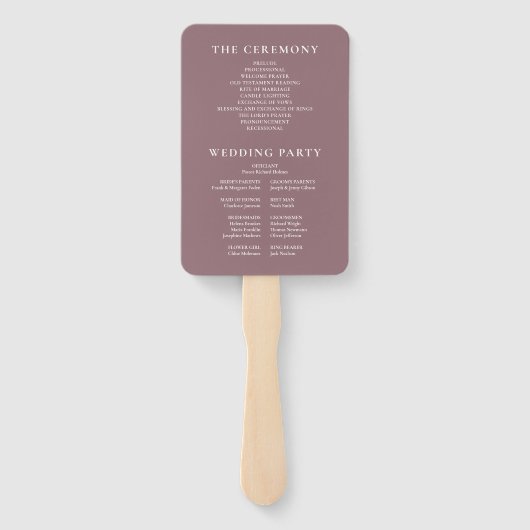 Mauve Minimalistisch Monogram Wedding Program Fächer (Rückseite)