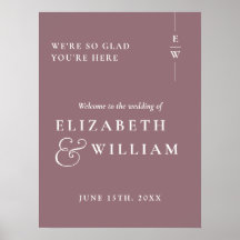 Mauve Minimalistisch Monogram Wedding Welcome Sign
