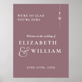 Mauve Minimalistisch Monogram Wedding Welcome Sign Poster