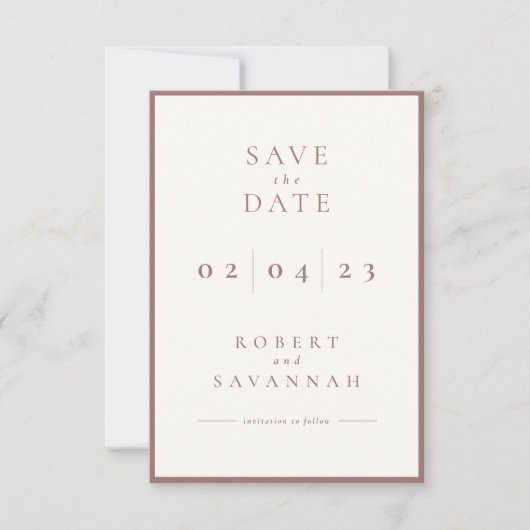 Mauve Minimalistisch Save the Date Card (Vorderseite)