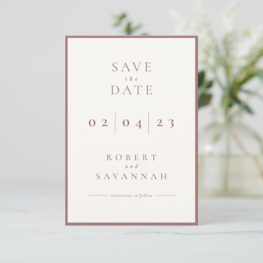 Mauve Minimalistisch Save the Date Card (Stehend Vorderseite)