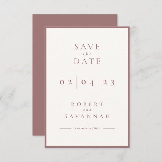 Mauve Minimalistisch Save the Date Card (Vorne/Hinten)