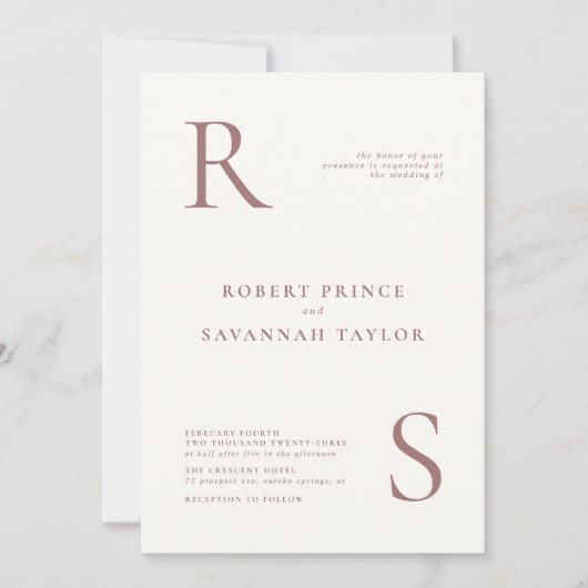 Mauve Minimalistisch Wedding Einladung (Vorderseite)