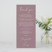 Mauve Minimalistisch Wedding Vielen Dank Platzkart Menükarte (Stehend Vorderseite)