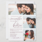 Mauve minimalistisches Drehbuch 3 Fotos Hochzeit Einladung (Vorderseite)