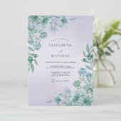 Mauve-Mint-Blatt-Hochzeit Einladung (Stehend Vorderseite)