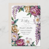 Mauve Mist, Champagne Gold & White Floral Wedding Einladung (Vorne/Hinten)