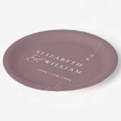 Mauve Modern Elegante Minimalistische Monogram Wed Pappteller (Schrägansicht)