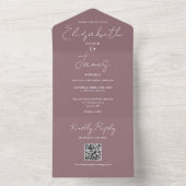 Mauve Modern Elegante Script QR Code Hochzeit All In One Einladung (Innen Boden)