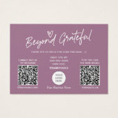 Mauve Modern Script QR Code Dankeschön Karte (Vorderseite)