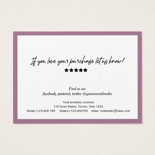 Mauve Modern Script QR Code Dankeschön Karte (Rückseite)