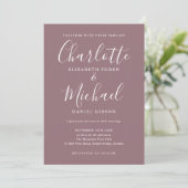Mauve Modern Signature Script Foto Hochzeit Einladung (Stehend Vorderseite)