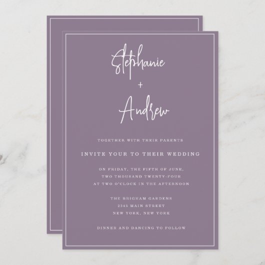 Mauve Modern Simple Wedding Einladung (Vorne/Hinten)