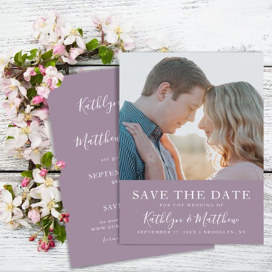 Mauve Modern Typografy Simple Foto Wedding Save The Date