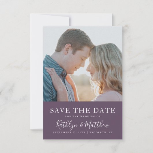 Mauve Modern Typografy Simple Foto Wedding Save The Date (Vorderseite)