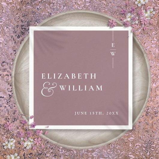 Mauve Moderne Minimalistische Monogram-Hochzeit Serviette