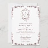 Mauve Monogram Vintages Wappen Hochzeit Einladung (Vorderseite)