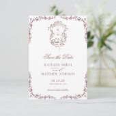 Mauve Monogram Vintages Wappen Hochzeit Save The Date (Stehend Vorderseite)