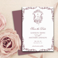 Mauve Monogramm Florales Vintage-Wappen Hochzeit