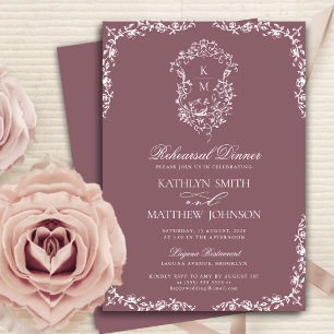 Mauve Monogramm Vintage Wappen Probedinner Einladung