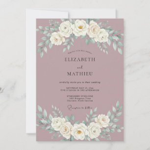 Mauve Moody Botanical Hochzeit im Vintage-Stil Einladung