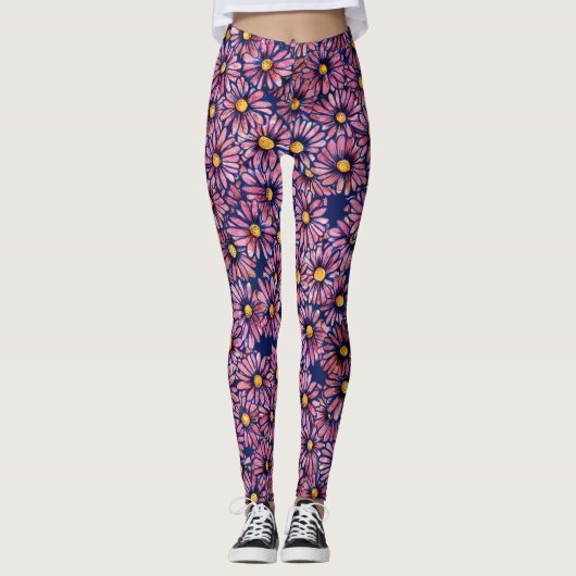 Mauve Moody Daisies Leggings (Vorderseite)