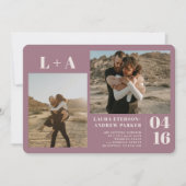 Mauve mutige minimalistische Initialen 2 Fotos Hoc Einladung (Vorderseite)