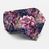 Mauve Navy Blue Blush Pink Floral Krawatte (Gerollt)