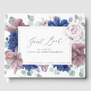 Mauve Navy Blue Floral Elegant Wedding Guest Book Gästebuch