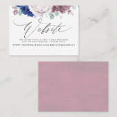 Mauve Navy Blue Floral Wedding Website Card Visitenkarte (Vorne/Hinten)