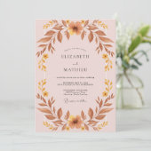Mauve-Ocker-Blatt-Hochzeit Einladung (Stehend Vorderseite)