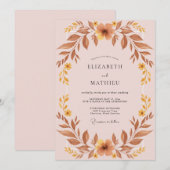 Mauve-Ocker-Blatt-Hochzeit Einladung (Vorne/Hinten)