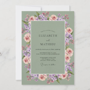 Mauve Oliven-Kranz-Hochzeit Einladung