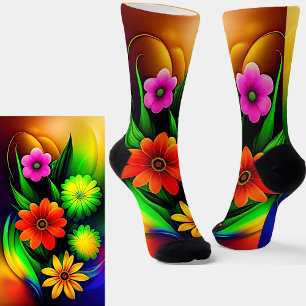 Mauve Orange Gelbe Blumen auf Gold & Green Socken