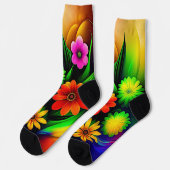Mauve Orange Gelbe Blumen auf Gold & Green Socken (Linkes Detail)