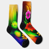 Mauve Orange Gelbe Blumen auf Gold & Green Socken (Rechts)